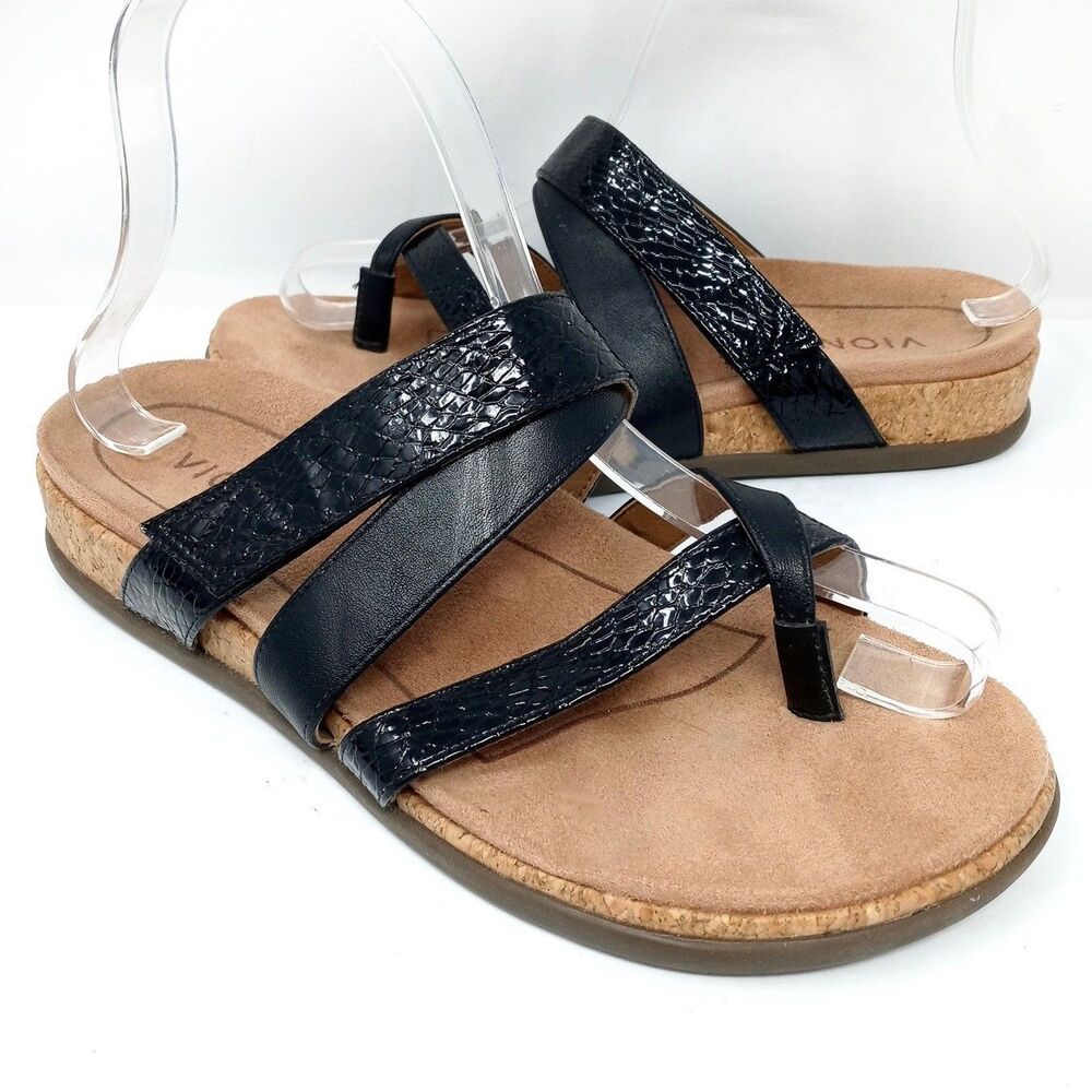 Vionic Black Strappy Cork-Style Footbed Sandals
